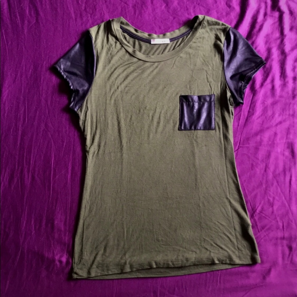 Entro Green and Black Leather tshirt